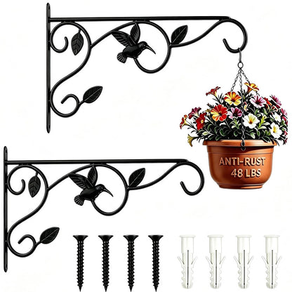 Heavy Duty Plant Hangers for Hanging - 2 Pack Metal Wall Plant Hooks Indoor Outdoor, 12 Inch Rust Resistant Plant Bracket for Bird Feeders, Planters, Lanterns, Wind Chimes - Patio, Garden, Home Decor