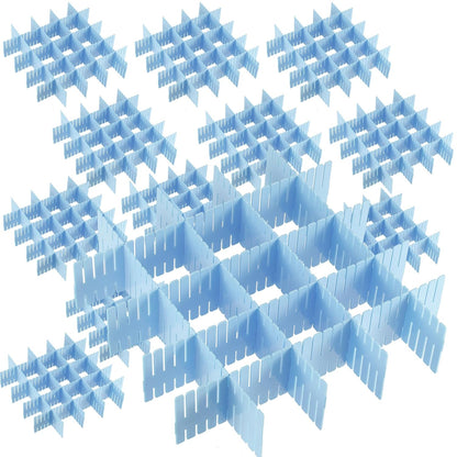JOIKIT 60 PCS Blue Plastic DIY Grid Drawer Dividers, Adjustable Organizer, Household Storage Makeup Socks Underwear Organizer