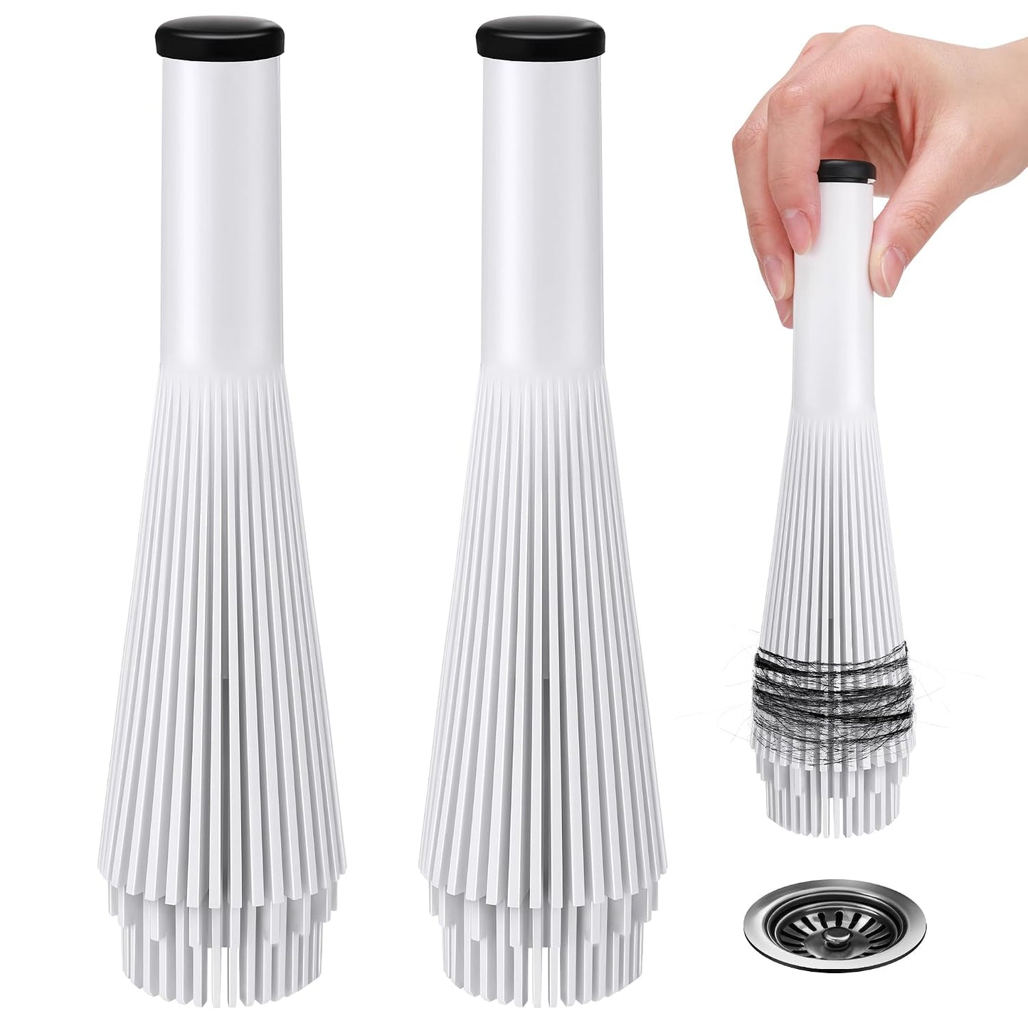 Feekoon 2 Pack Lint Trap for Washer and Utility Sink Drains, Hair Catcher | Fits 1.5 to 1.75 Inch Drains, Nylon Mesh, T Shape Rubber Plug, For Laundry Rooms and Utility Sinks, Removable for Cleaning