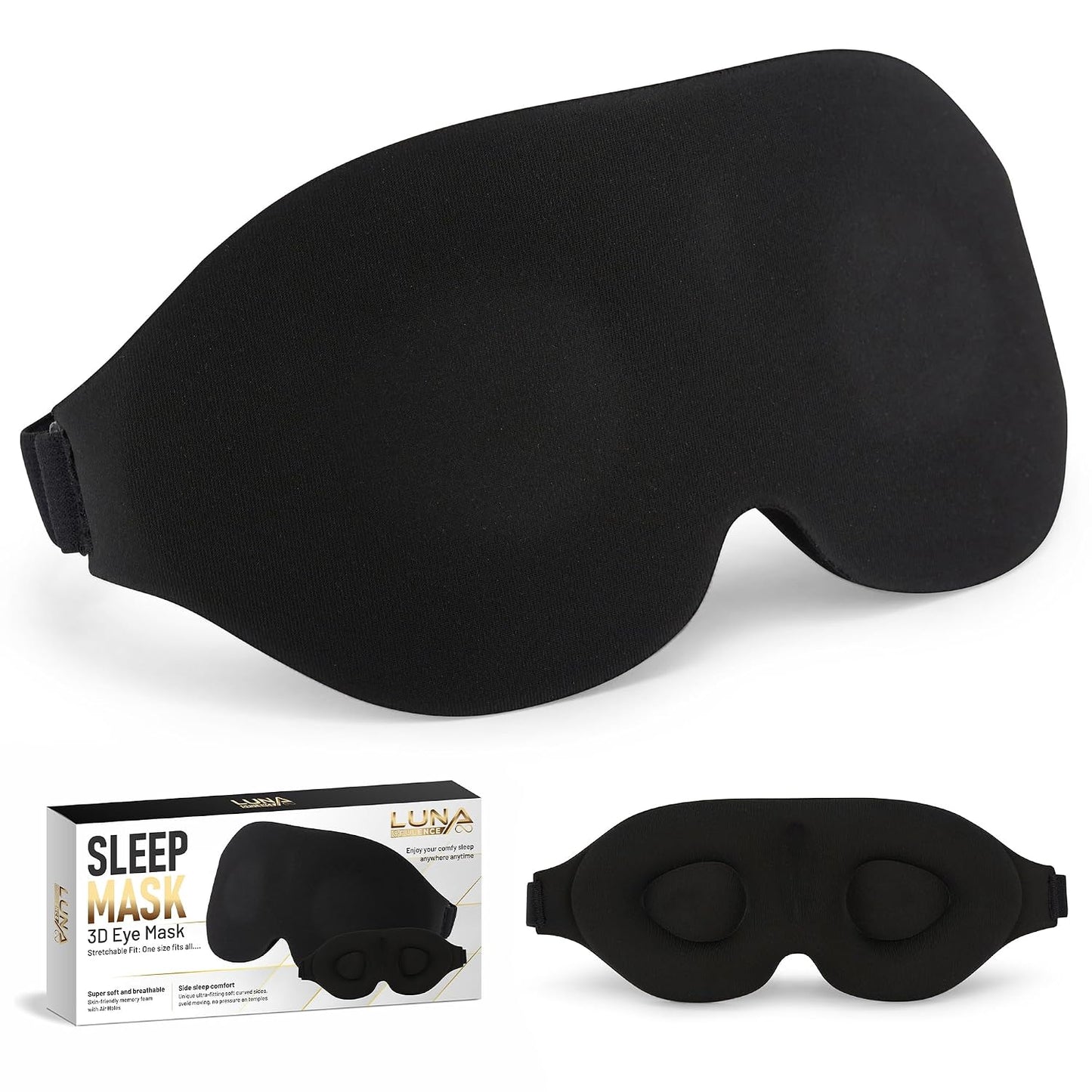 3D Sleep Mask with Travel Storage Bag – Blackout Eye Mask for Sleeping, Side Sleepers & Travel – Soft Memory Foam, Adjustable Strap, Lightweight & Comfortable Fit