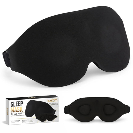 3D Sleep Mask with Travel Storage Bag – Blackout Eye Mask for Sleeping, Side Sleepers & Travel – Soft Memory Foam, Adjustable Strap, Lightweight & Comfortable Fit