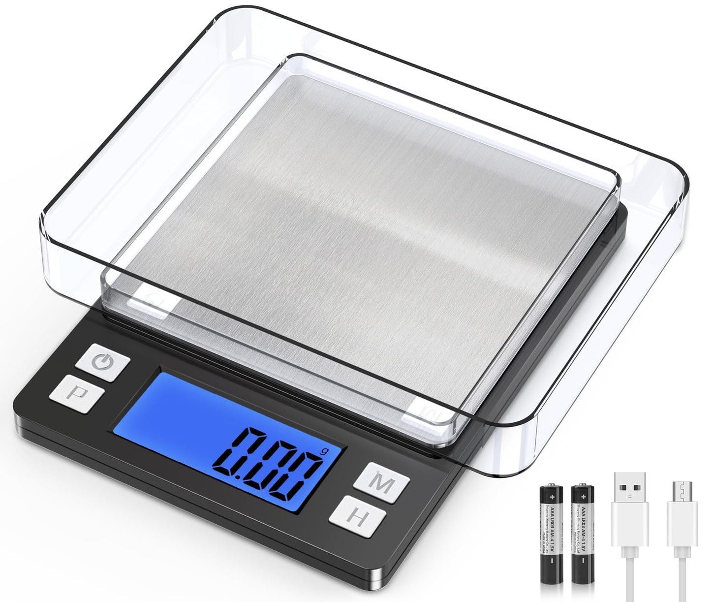 BOMATA 0.01g Small Digital Gram Scale, Upgraded 1kg Jewelry Scale | USB Rechargeable, Larger Display, Hold Function, High Precision, Grams and Ounces for Herb, Coin, Powder,Yeast, Kitchen Black