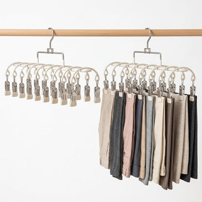2 Pack Pants Hangers with 40 Clips, Stainless Steel Space Saving Closet Organizer for Hats Leggings Jeans, Dual Row Hangers for Dorm Room Essentials (Off-White)