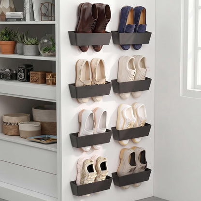 Novabright 8 Pack Wall Mounted Shoes Rack Storage with Sticky Strips Plastic Hanging Shoes Holder Organizer for Entryway Closet Bathroom Door RV Camper Sandals Sneakers Slippers, Black