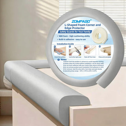 ZOMPAGO Foam Baby Edge Protector Strip Furniture Safety 1.8inx6.56FT（Grey） | Foam material, edge & corner protective,fit table wall bed frame,anti-collision,infant baby proofing,soft shock absorption