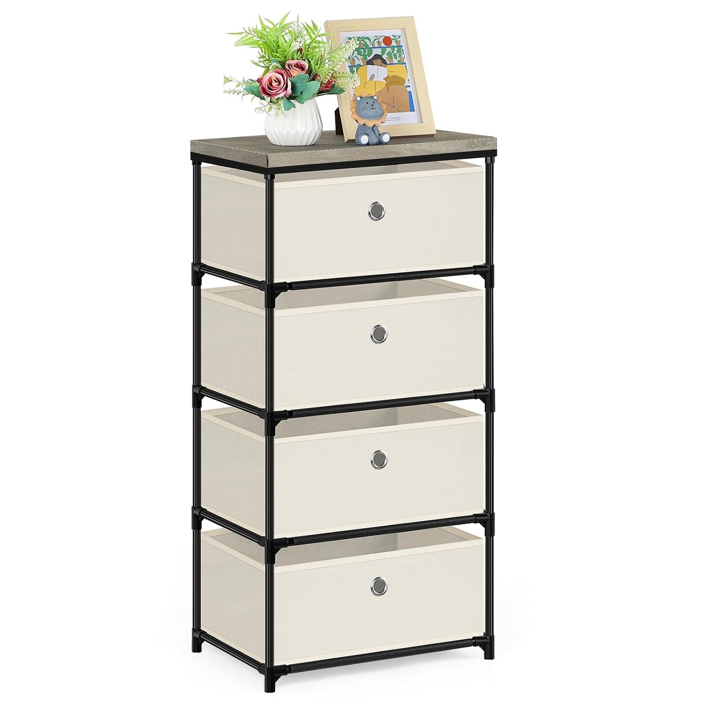 Fabric Storage Chest, Drawer Clothes Organizer - 4... (Off White)