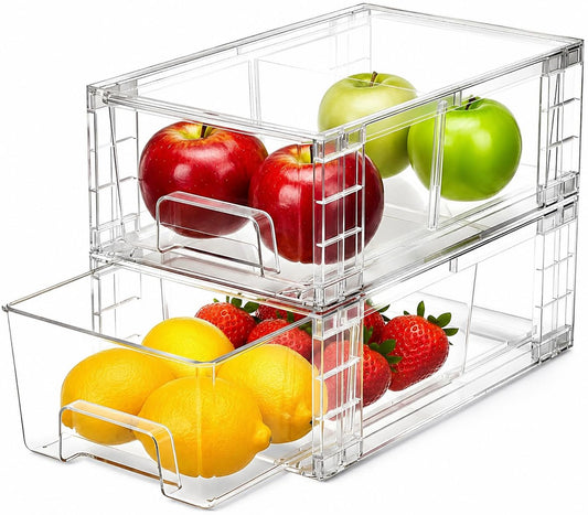 2 Pack Stackable Storage Drawers,Plastic Organizer... (clear | Plastic)