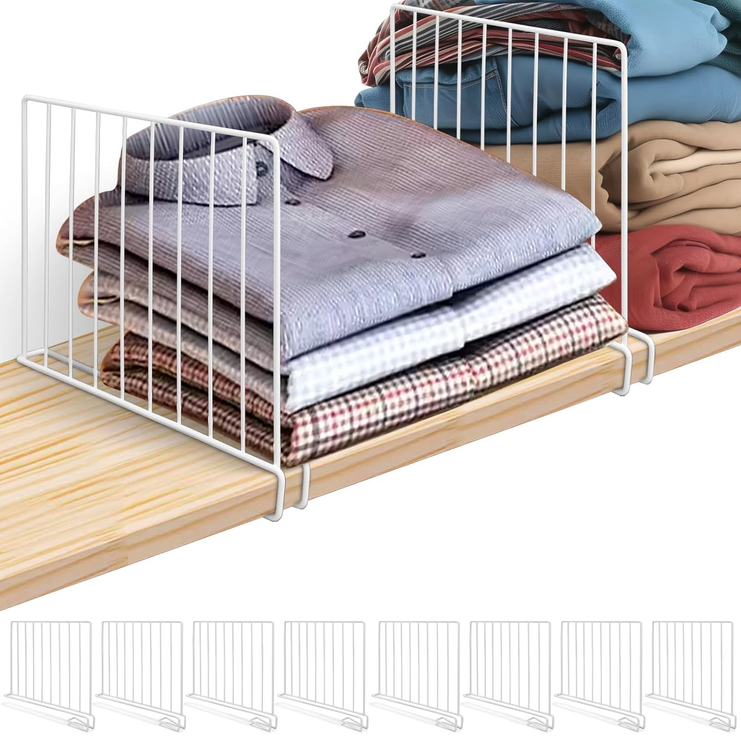 Shelf Dividers for Closet Organization, 8 Pack Metal Closet Shelf Dividers, Closet Shelf Organizer for Wood Closet Separator