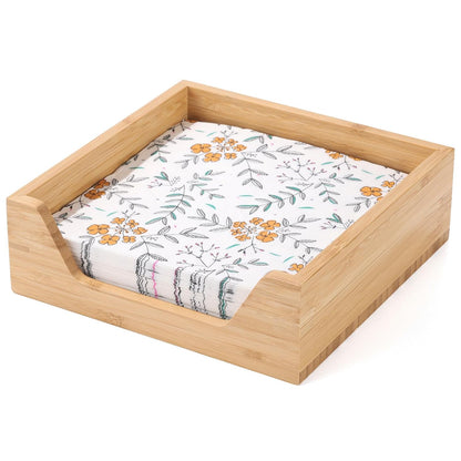 Bamboo Napkin Holder, 7.36" x 7.36" x 2.16" Napkin Holder | Napkin Dispenser with Large Side Opening for Easy Access, Large Storage Square Napkin Dispenser, Home Kitchen Tabletop Decor