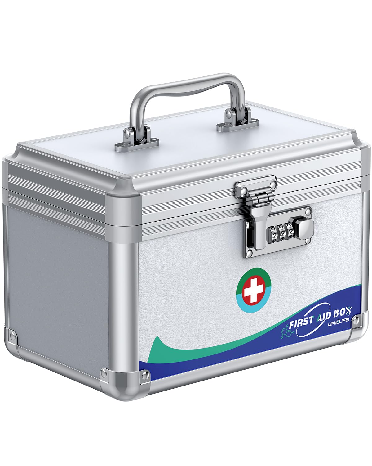 Uniclife Medicine Lock Box,10x6x6.5 in, Medication Lock Box With Code | Security combination lock, robust aluminum construction, portable carry handle, removable ABS tray, ideal for home & office
