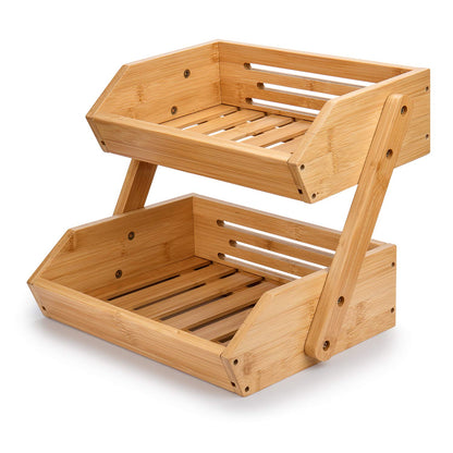 G.a HOMEFAVOR 2-Tier Bamboo Fruit Basket for Kitchen Counter, Self-assembly | Large Fruit Bowl, Vegetable Storage Stand for Fruit Shop, 15 mm Thickness