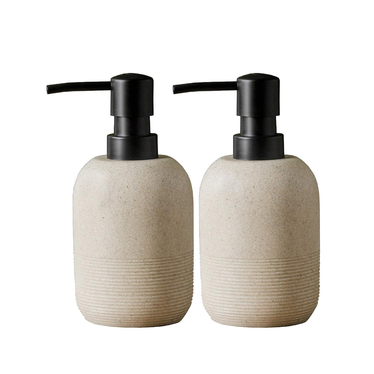 2pcs/Set Beige Hand Soap Dispenser Sets,Resin Liquid Soap Dispenser for Bathroom Countertop,Bathroom Lotion Dispensers-10.6oz.