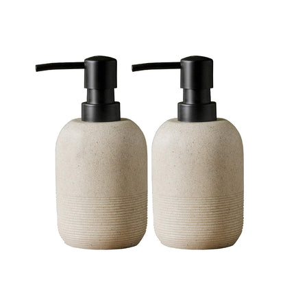 2pcs/Set Beige Hand Soap Dispenser Sets,Resin Liquid Soap Dispenser for Bathroom Countertop,Bathroom Lotion Dispensers-10.6oz.
