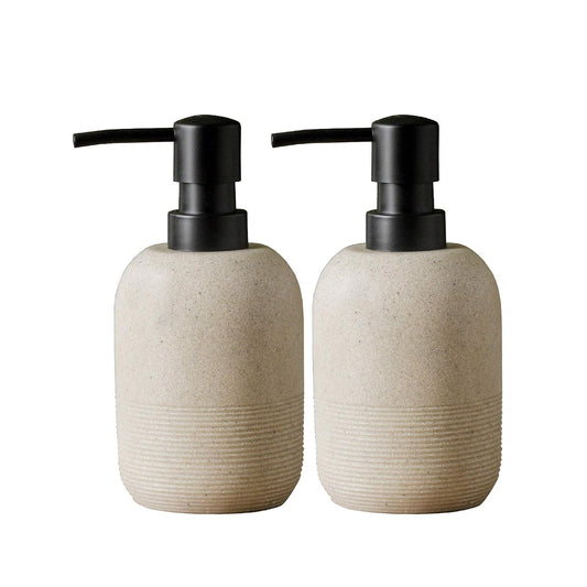2pcs/Set Beige Hand Soap Dispenser Sets,Resin Liquid Soap Dispenser for Bathroom Countertop,Bathroom Lotion Dispensers-10.6oz.