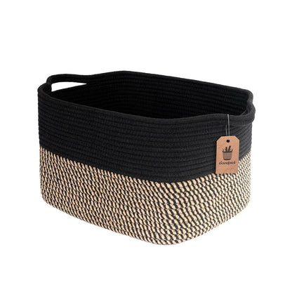 Goodpick Woven Storage Basket for Shelves, 13" x 10" x 9", Black Jute | Stylish Gift Basket for Office & Home, Wicker Baskets for Books, Toys & Towels Storage, Nursery & Bedroom Closet Organization