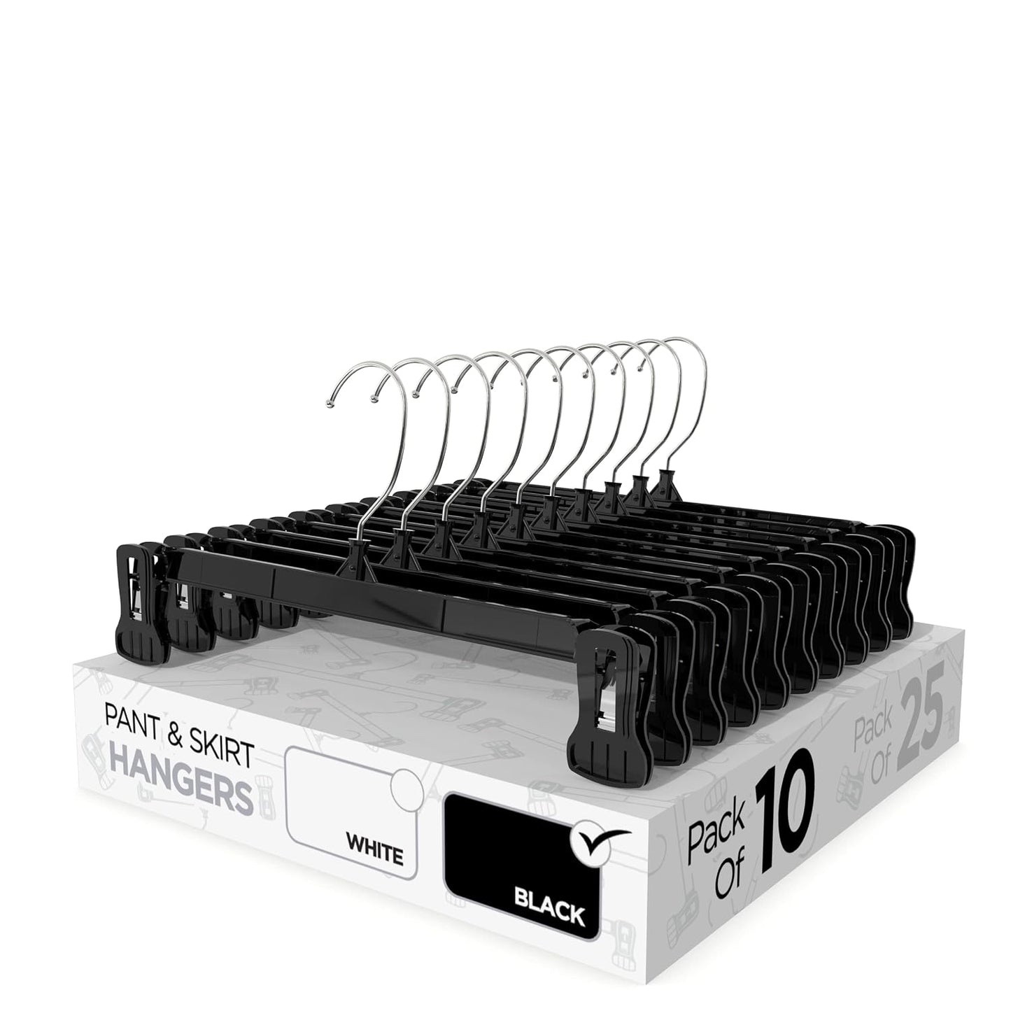 Pant & Skirt Hangers - Closet Hangers for Shorts, Shirts, Jeans, Dresses, Slacks, Coats, Clothes, Clothing, Garments & More - Durable, Space Saving & Non-Slip, Black - 10 Pack
