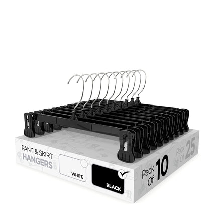 Pant & Skirt Hangers - Closet Hangers for Shorts, Shirts, Jeans, Dresses, Slacks, Coats, Clothes, Clothing, Garments & More - Durable, Space Saving & Non-Slip, Black - 10 Pack