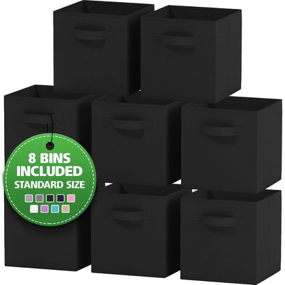 Storage Cubes Pack Of 8 - Standard Size Cube Storage Bin 10.5x10.5x11 With Dual Handles For Easy Carrying- Fabric Storage Bins Collapsible (Black)