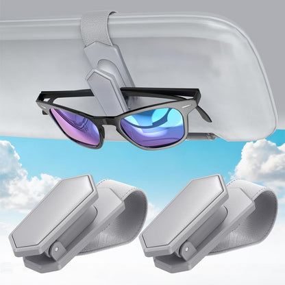 One-Handed-Operation Sunglasses Holder for Car, Visor Sunglass Holder Clip, Car Accessories Interior, Universal Fit Silicone Padded Visor Sunglass Holder Car, Unmatched Durability (2 Pack)