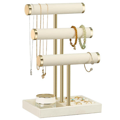 bussdis Jewelry Organizer Stand Display, 3 Tier Beige Velvet Bracelet Holder
