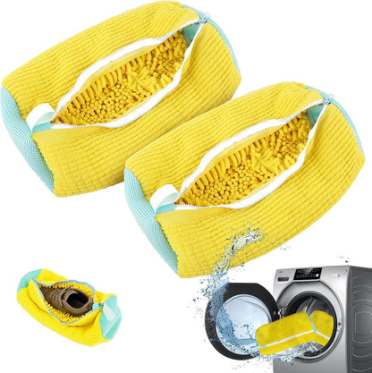 2Pcs Shoe Washing Machine Bags, Laundry Shoe Bags for Washer and | Dryer, Sturdy Zipper with Hook Design, Reusable Washing Bag for Sneaker, Tennis,Fits All Shoe Types & Sizes, （Yellow 2 Packs）