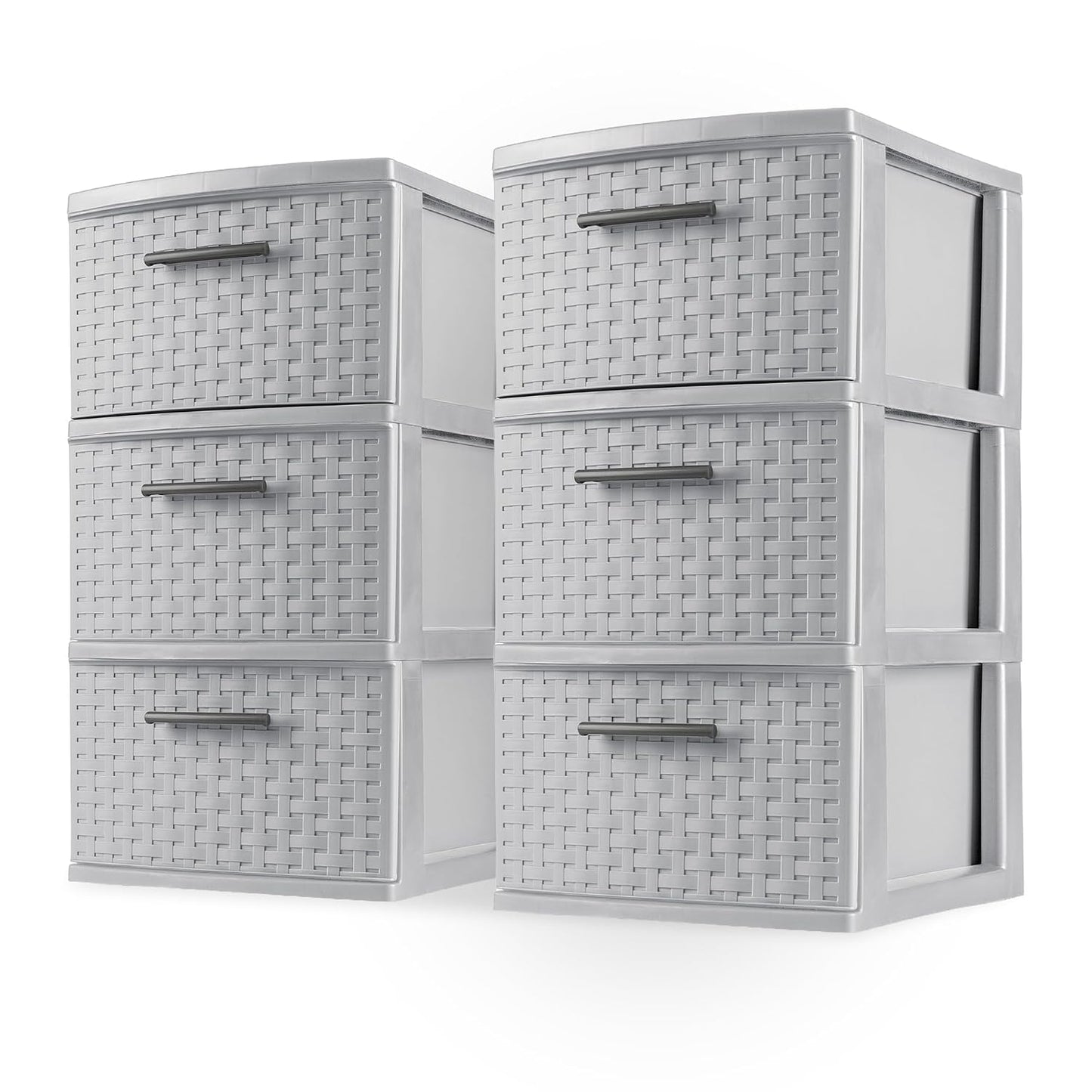 Sterilite 2-Pack 3-Drawer Weave Tower, Medium Storage Closet Organizer, Cement - Plastic Drawers and Containers for Bedroom, Cabinet, Clothes, Dresser, and Kitchen Pantry Organization