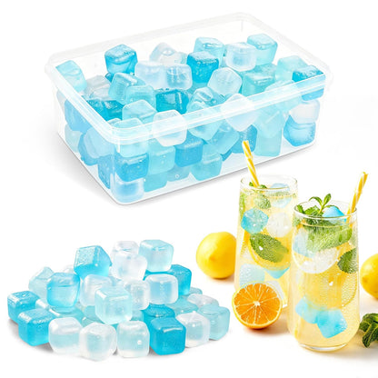 100 Pack Reusable Ice Cubes with Storage Box, Refreezable Plastic Ice Cubes for Drinks, Non-Melting BPA Free Pure Water Filled Ice Cubes for Whiskey, Wine, Coffee, Cocktail, Party & Daily Use