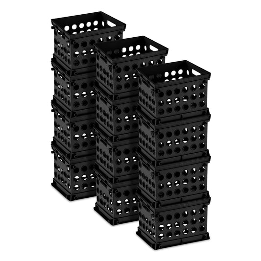 Sterilite Mini Crate, Stackable Storage Bin with Handles, Black, 12-Pack | Small Plastic Storage Containers, Open Top Organizer Bins for Home, Garage, Office, Classroom, Dorm, Desk & Crafts