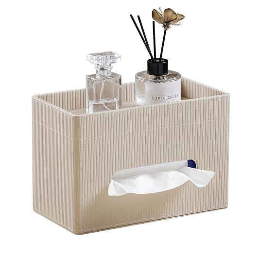 Rectangular Tissue Box Cover PU Leather Tissue Box... (Beige)