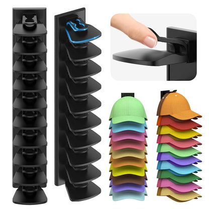 Hat Organizer for Baseball Caps, 2 Pack Hold Up to 40 Hats | Hat Rack for Wall Space Saving, Hat Hanger w/Strong Adhesive Hat Storage Holder Display for Closet Door and Wall (Black)