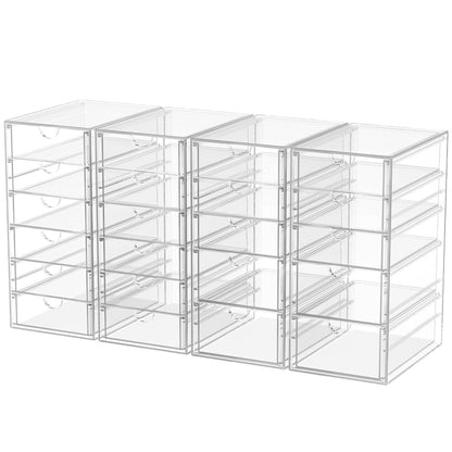 4-Pack 22-Drawer Acrylic Storage & Makeup Organizer for Desk | Smooth-glide drawers, clear acrylic, stackable, dustproof, wipe clean, for office supplies, pens, paper clips, thumb drives