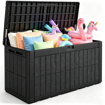 Quictent 120 Gallon Heavy Duty Resin Deck Box, Weatherproof Waterproof Outdoor Storage Bench, UV Resistant Lockable Container for Garden, Pool Supplies, Patio Cushions & Furniture Accessories
