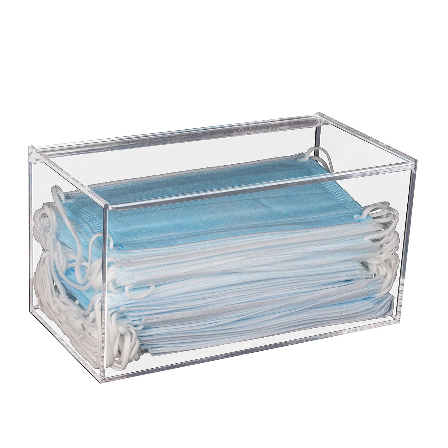 Face Mask Dispenser with Hinged Lid, Countertop Acrylic Mask Storage Box Holder Transparent Dust-Proof Mask Storage Case Container for Home Office Car, Clear