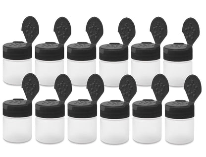 1 oz Plastic Spice Jars with Black Flip & Sift Caps – 12 Pack Empty Spice Bottles for Herbs, Seasonings, Powders, Camping, Travel, Kitchen, Restaurant Use – BPA-Free, Recyclable, Made in USA