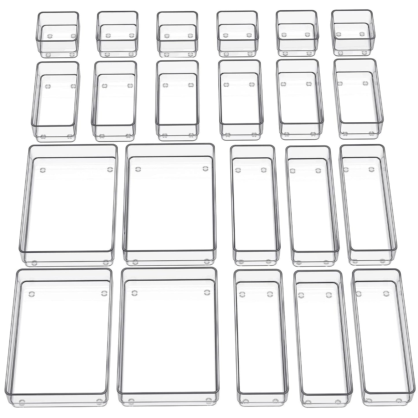 SMARTAKE 22 PCS Drawer Organizer, 4-Size Desk Bathroom Drawer Organizer | 4-Size Storage Tray with Non-Slip Silicone Pads for Makeup, Jewelries, Utensils in Bedroom Dresser, Office and Kitchen, Clear