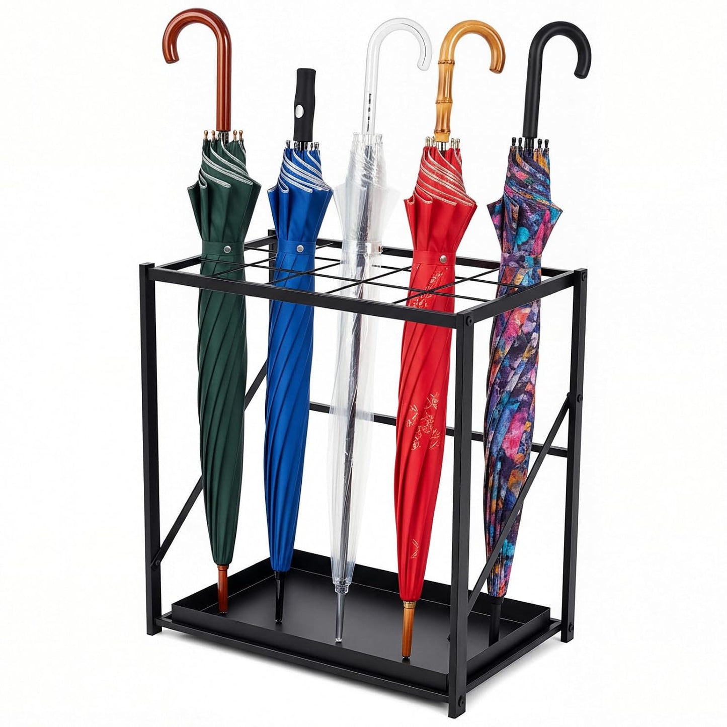 Colingmill Folding Umbrella Storage Stand Rack Holder Organizer Free Standing Umbrella Rack with Removable Drip Tray for Entryway Home Office Hotel Entry Hallway(L18.31 X W11.89 X H19.69 Inch)