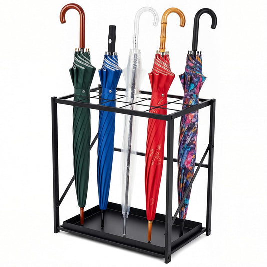 Colingmill Folding Umbrella Storage Stand Rack Holder Organizer Free Standing Umbrella Rack with Removable Drip Tray for Entryway Home Office Hotel Entry Hallway(L18.31 X W11.89 X H19.69 Inch)