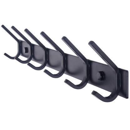 WEBI Coat Rack Wall Mounted,17-1/8 Inch Hooks for Hanging Coats,Heavy Duty Metal Hook Rail with 6 Double Dual Hooks Hanger Wall Mount for Purse Clothes Jacket Backpack Entryway,Black