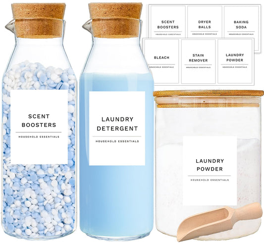 Liquid Laundry Detergent Container, Glass Detergen... (3 Count | Clear Glass | Glass)