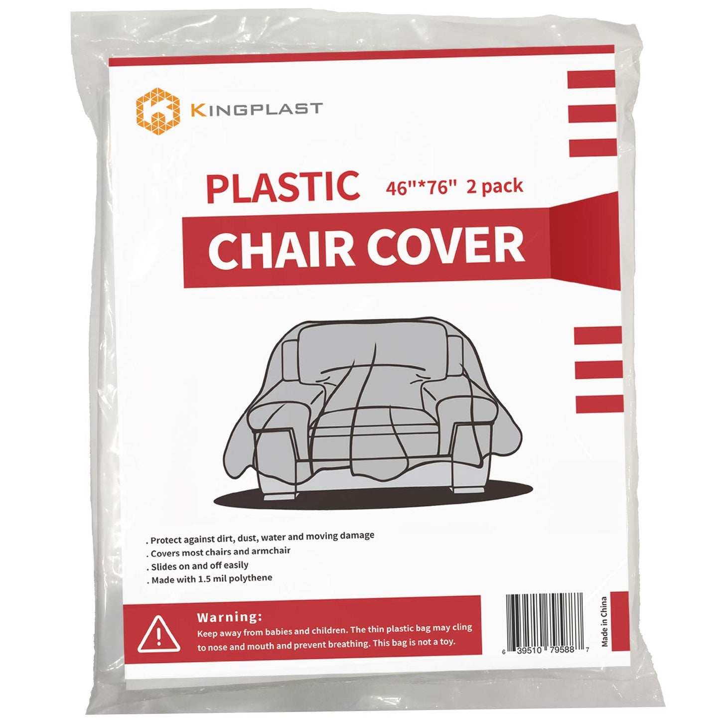 2 Pack Plastic Chair Cover for Moving and Storage 46"x 76" Plastic Furniture Covers Moving Heavy-Duty Water Resistant &Cover Dust-Proof for Indoor Outdoor Patio