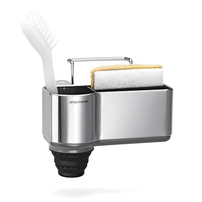 simplehuman Sink Caddy, Sponge Holder for Kitchen Sink with Compartment Dividers, 4 Suction Cups & Wire Ledge Hanger for Secure Mount, Vented Base for Fast Drying, Brushed Stainless Steel