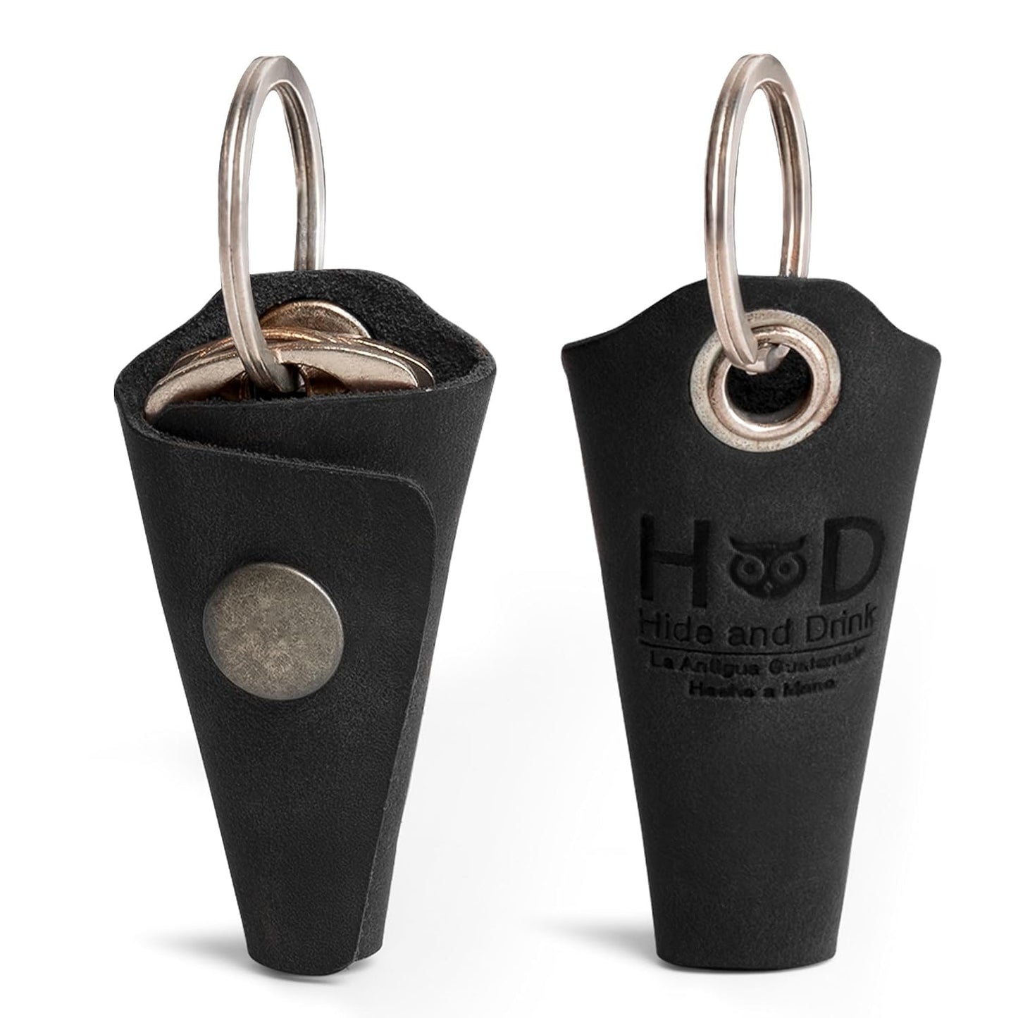 Hide & Drink Full Grain Leather Wrap Keychain, Organizer Snap Closure, Key Ring Cover, Silencer Sleeve Key Holder for Men