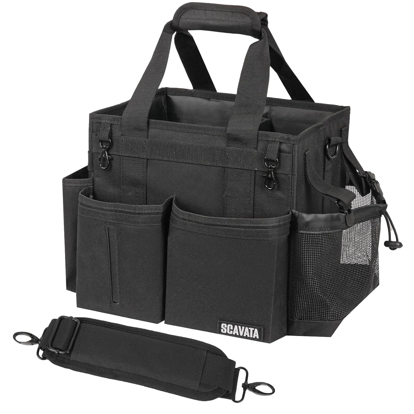 SCAVATA Compact Wearable Cleaning Caddy with Handle & Shoulder Straps | Small Cleaning Supplies Organizer, Under Sink & Car Cleaning Tools Storage Bag for Housekeepers Cleaners, Black