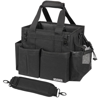 SCAVATA Compact Wearable Cleaning Caddy with Handle & Shoulder Straps | Small Cleaning Supplies Organizer, Under Sink & Car Cleaning Tools Storage Bag for Housekeepers Cleaners, Black
