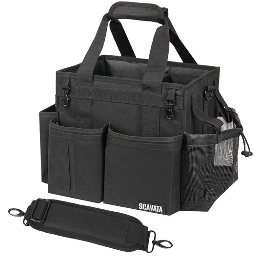 SCAVATA Compact Wearable Cleaning Caddy with Handle & Shoulder Straps | Small Cleaning Supplies Organizer, Under Sink & Car Cleaning Tools Storage Bag for Housekeepers Cleaners, Black