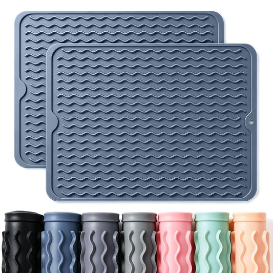 2 Pack Caketime Silicone Dish Drying Mat for Kitch... (Blue | Silicone)