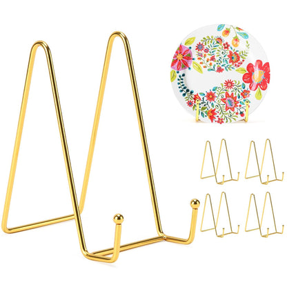 6 Inch Plate Stands for Display, 5 Pack Plate Hold... (Gold | Metal)