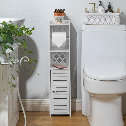 Toilet Paper Holder Small: No Drill Bathroom Stora... (White)