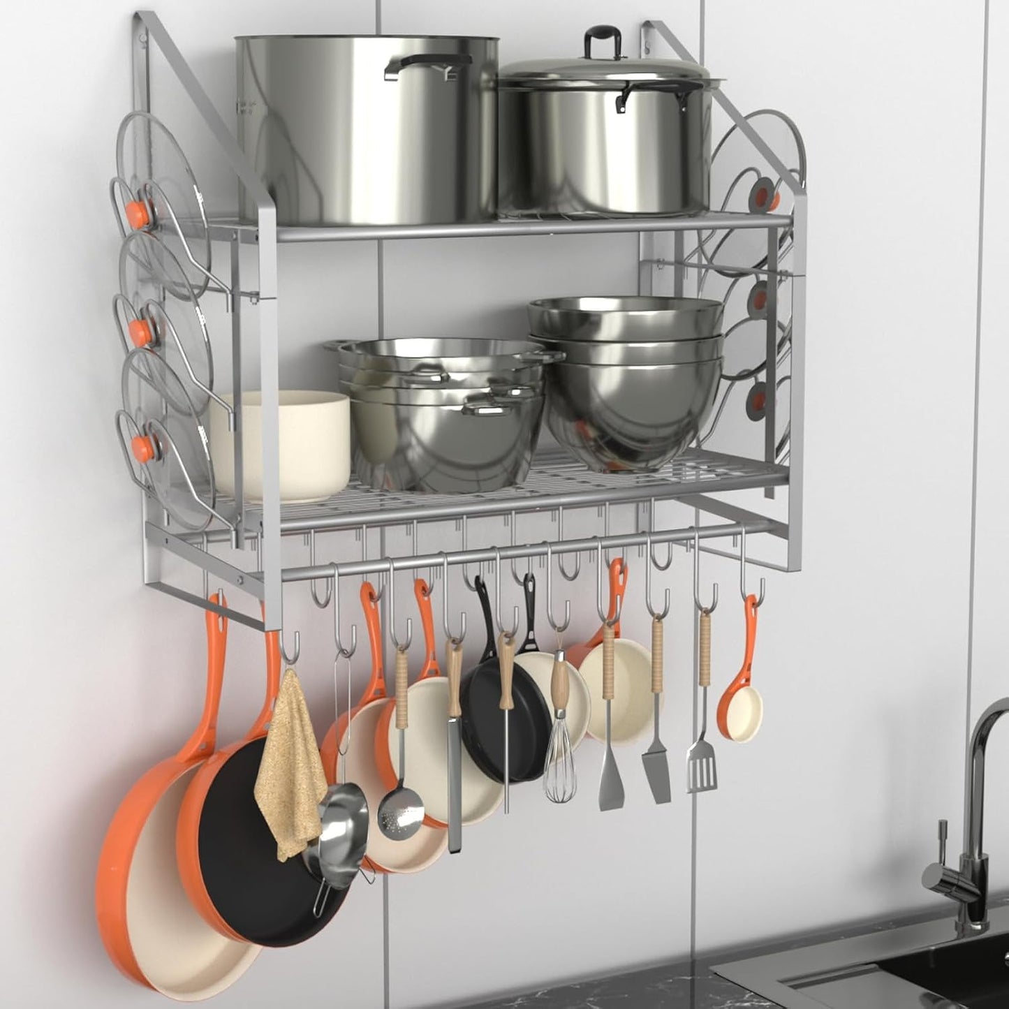 28 Inch Pot Rack Wall Mounted, 2 Tier Pots and Pan... (Alloy Steel)