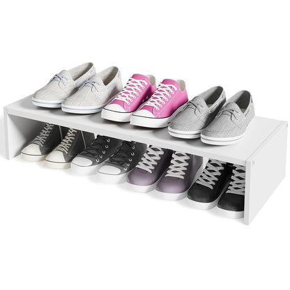 Cidaziya Expandable 1 Tier Shoe Rack for Shoe Cabinet, 1 Tier Stackable White Shoe Shelf Organizer for Closet, Sturdy Metal and Wood Structure, Hold 4-6 Pairs of Shoes